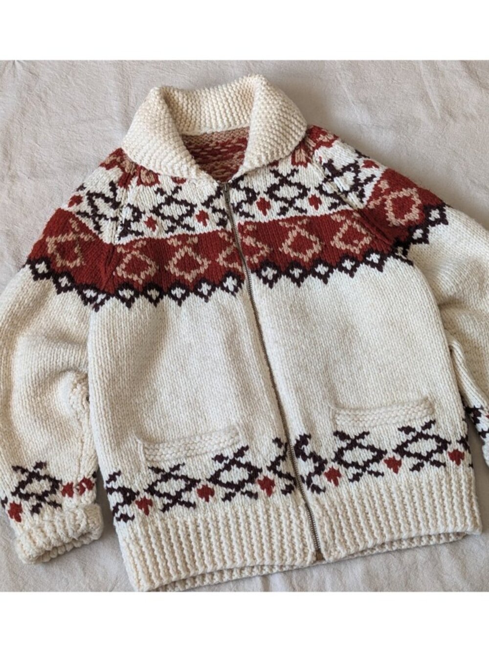 Vintage 50s 60s Men's Talon Zip Chunky Wool Knit Cowichan Handmade Sweater S/M
